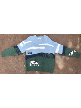 AELFRIC EDEN Sweater Novelty Cow Landscape Graphic Medium Outdoor Nature Scene